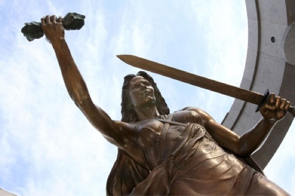 Victory, 12’ bronze sculpture by Thomas Jay Warren, NSS