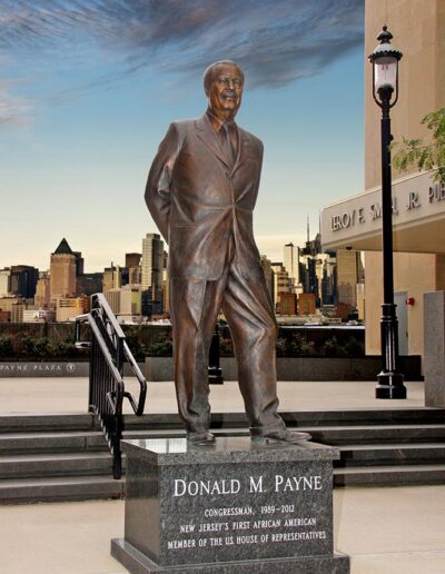Congressman Donald Payne, 7' bronze sculpture by Thomas Jay Warren, NSS, Stands at the Congressman Donald Payne Plaza in Essex County, New Jersey